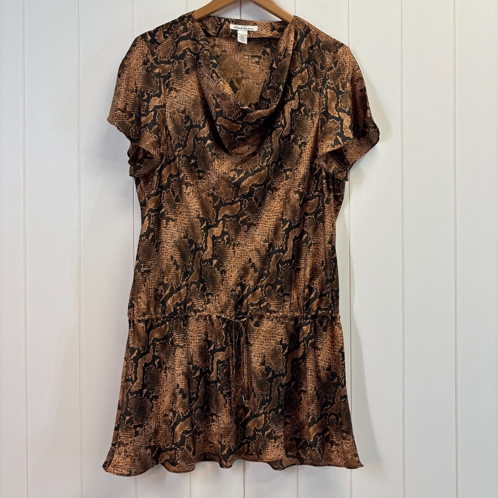 Kenneth Cole New York Mob Wife Snakeskin Print Satin Tunic Top Size XL Boho Chic